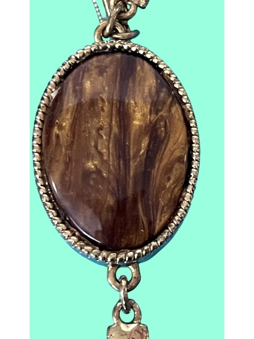 Vintage Chico's Gold-Toned Tassel Necklace With Faux Tortoise and animal print - Picture 3 of 12